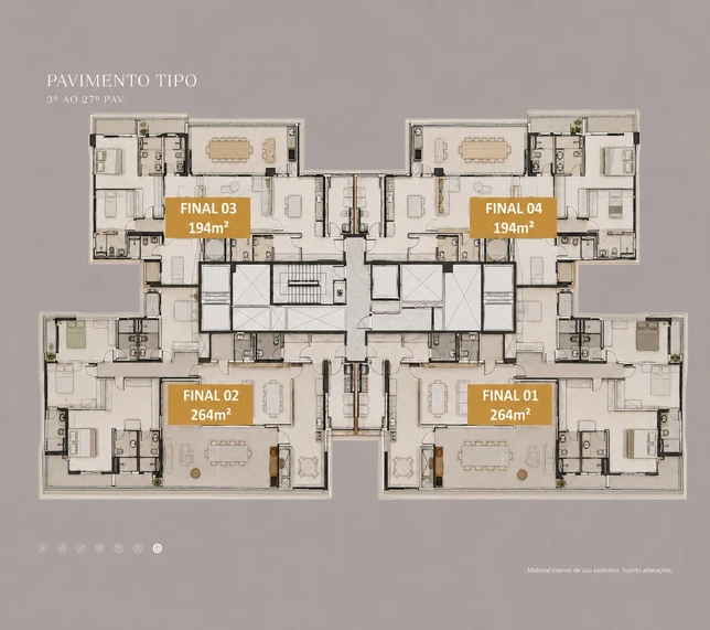 Planta Torre Residencial — 3º ao 27º, Finais 01 a 04